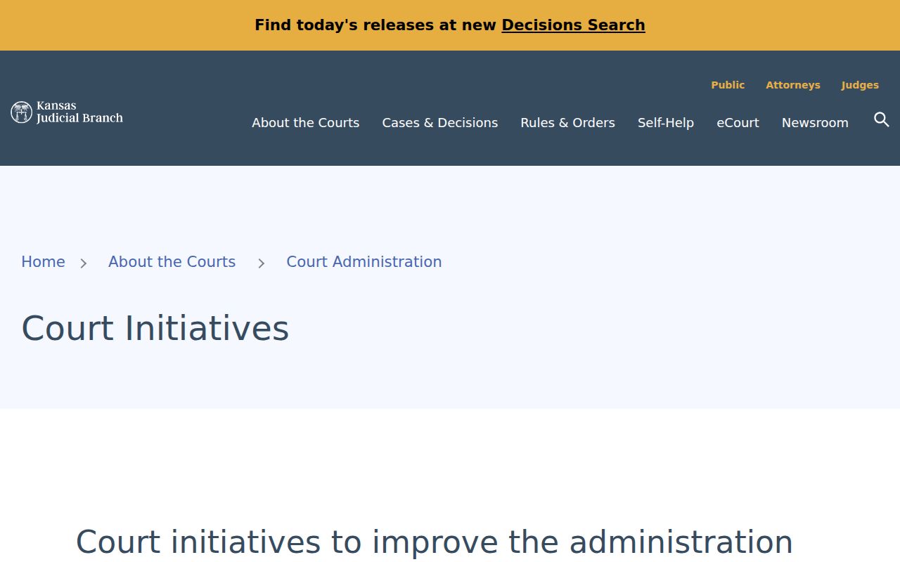 Kansas Judicial Branch court initiatives page for specialty court context
