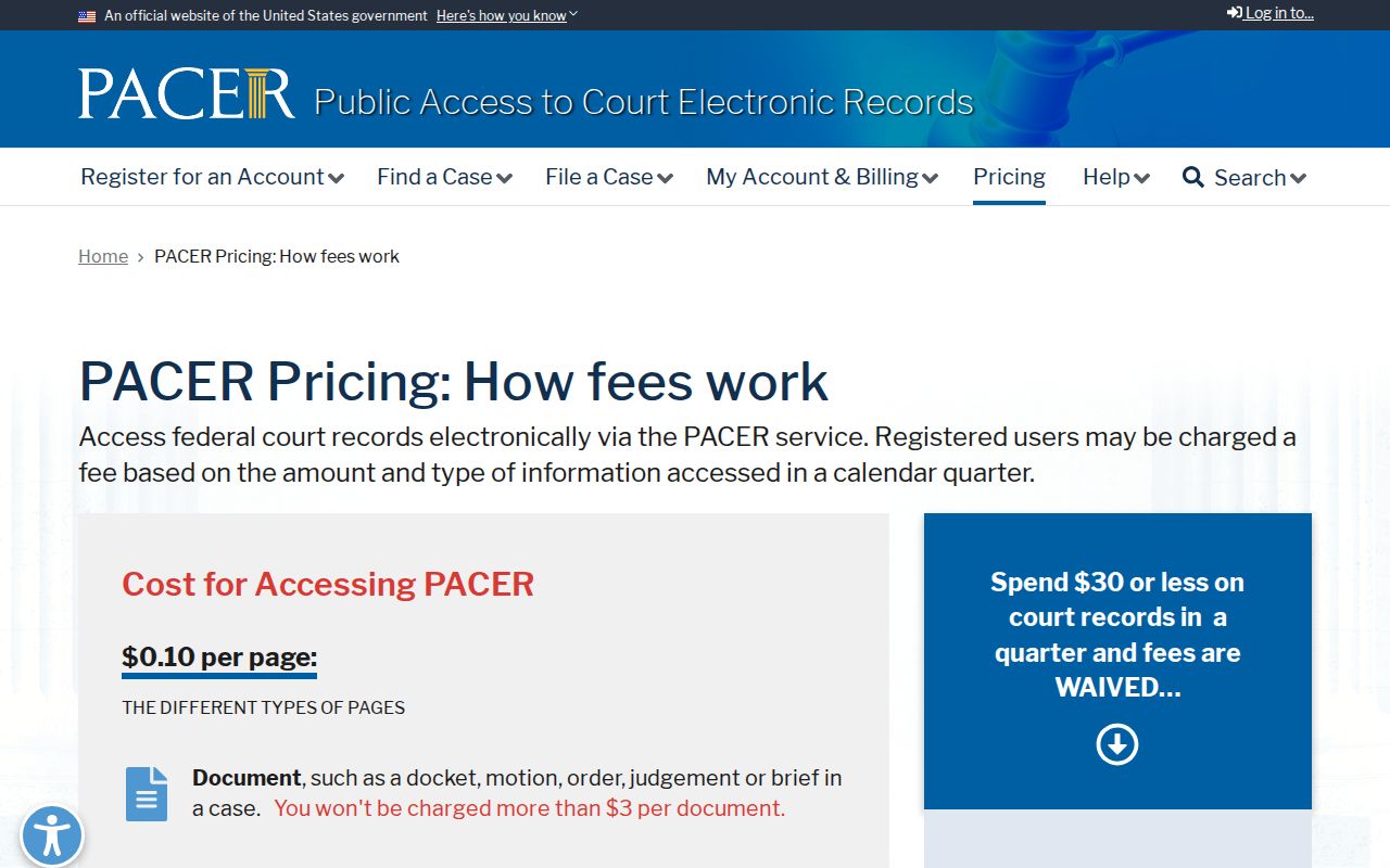 Comanche County court records comparison with federal PACER pricing